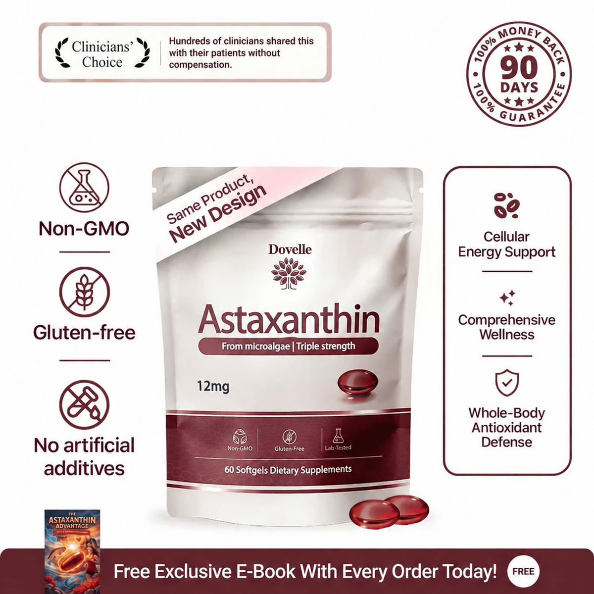 Dovelle Astaxanthin - Nature’s Most Powerful Antioxidant for Whole Body Support & Cellular Protection