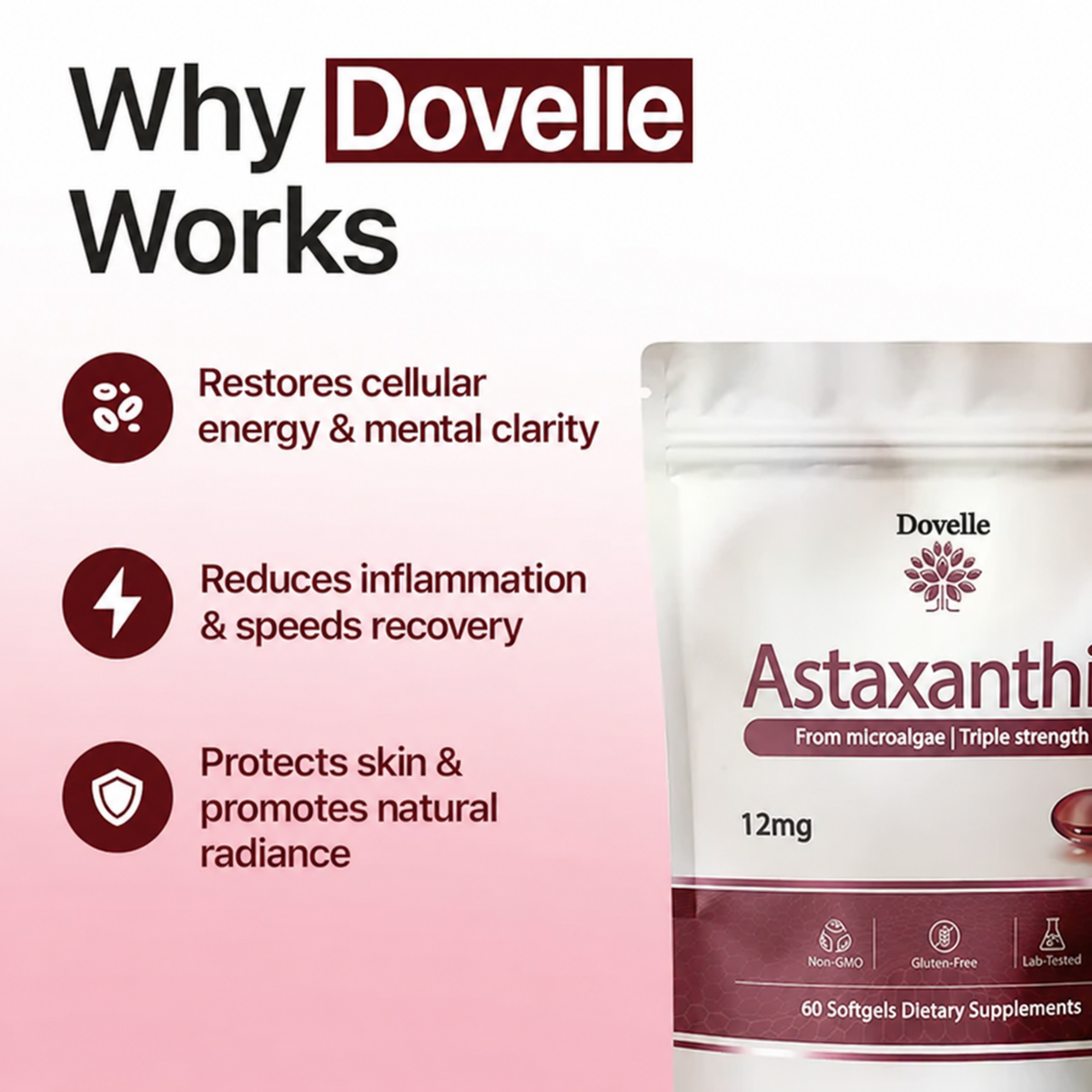 Dovelle Astaxanthin - Nature’s Most Powerful Antioxidant for Whole Body Support & Cellular Protection